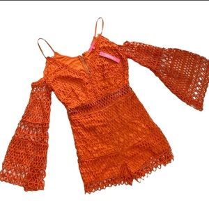 NWT Crochet Lace Orange Romper by XTaren | Size Small